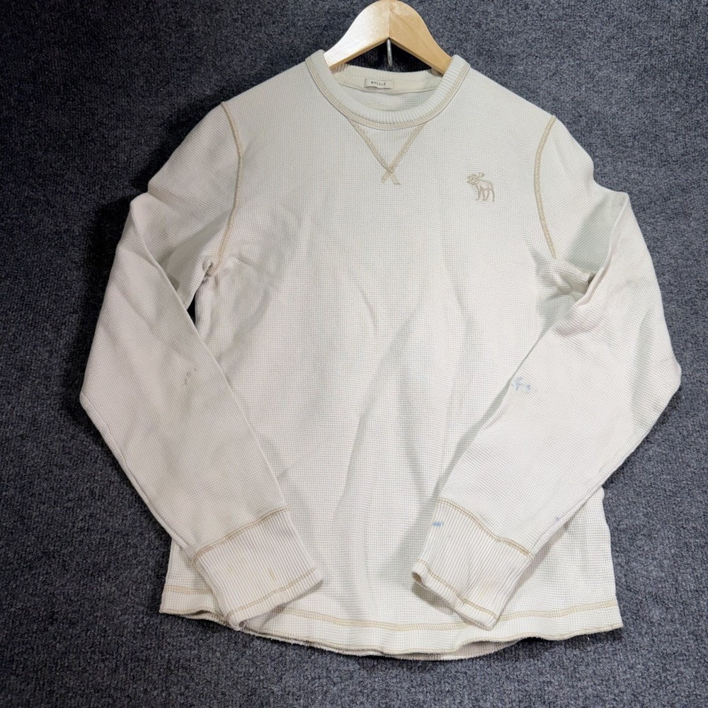 Abercrombie & Fitch Waffle Knit Thermal Sweater Mens Medium White Muscle VTG Y2K